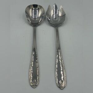 Reed & Barton “Ribbon Crest” Stainless Steel 2pc Salad/Serving Set